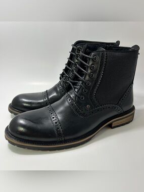 Steve Madden Men's Boots Sz 10 Lace Up Combat Style Blue Settler Dress Side Zip